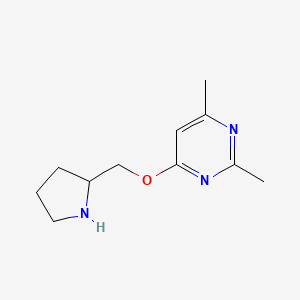molecular formula C11H17N3O B2656940 2,4-Dimethyl-6-[(pyrrolidin-2-yl)methoxy]pyrimidine CAS No. 1248204-24-1