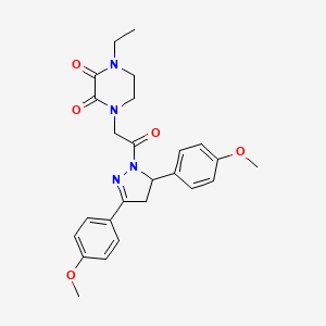 molecular formula C25H28N4O5 B2656941 1-(2-(3,5-bis(4-methoxyphenyl)-4,5-dihydro-1H-pyrazol-1-yl)-2-oxoethyl)-4-ethylpiperazine-2,3-dione CAS No. 868965-19-9