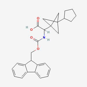 molecular formula C27H29NO4 B2656978 2-(3-Cyclopentyl-1-bicyclo[1.1.1]pentanyl)-2-(9H-fluoren-9-ylmethoxycarbonylamino)acetic acid CAS No. 2287259-65-6