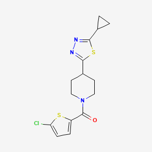 molecular formula C15H16ClN3OS2 B2656996 (5-Chlorothiophen-2-yl)(4-(5-cyclopropyl-1,3,4-thiadiazol-2-yl)piperidin-1-yl)methanone CAS No. 1171136-71-2