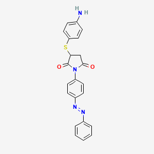 molecular formula C22H18N4O2S B2657005 3-[(4-Aminophenyl)thio]-1-{4-[(E)-phenyldiazenyl]-phenyl}pyrrolidine-2,5-dione CAS No. 900607-46-7