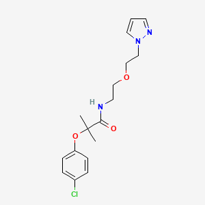 molecular formula C17H22ClN3O3 B2657013 2-(4-chlorophenoxy)-2-methyl-N-{2-[2-(1H-pyrazol-1-yl)ethoxy]ethyl}propanamide CAS No. 2034563-57-8