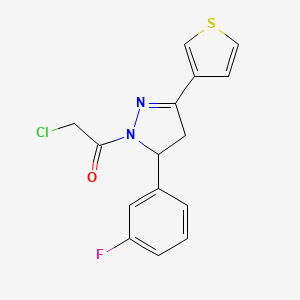 molecular formula C15H12ClFN2OS B2657014 2-Chloro-1-[3-(3-fluorophenyl)-5-thiophen-3-yl-3,4-dihydropyrazol-2-yl]ethanone CAS No. 1607287-65-9