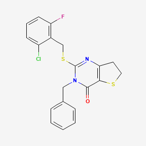 molecular formula C20H16ClFN2OS2 B2657056 3-苯甲基-2-((2-氯-6-氟苄基)硫代)-6,7-二氢噻吩并[3,2-d]嘧啶-4(3H)-酮 CAS No. 877618-94-5
