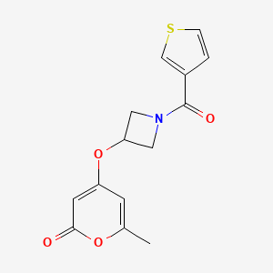 molecular formula C14H13NO4S B2657074 6-methyl-4-((1-(thiophene-3-carbonyl)azetidin-3-yl)oxy)-2H-pyran-2-one CAS No. 1798512-10-3