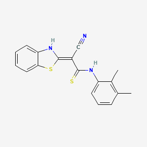 molecular formula C18H15N3S2 B2657086 2-(1,3-Benzothiazol-2-yl)-3-[(2,3-dimethylphenyl)amino]-3-sulfanylprop-2-enenitrile CAS No. 380195-09-5
