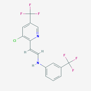 molecular formula C15H9ClF6N2 B2657090 N-[(E)-2-[3-chloro-5-(trifluoromethyl)pyridin-2-yl]ethenyl]-3-(trifluoromethyl)aniline CAS No. 303997-71-9