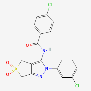 molecular formula C18H13Cl2N3O3S B2657098 4-氯-N-[2-(3-氯苯基)-5,5-二氧代-4,6-二氢噻吩并[3,4-c]吡唑-3-基]苯甲酰胺 CAS No. 449789-28-0