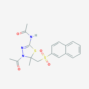 molecular formula C18H19N3O4S2 B265710 N-[4-Acetyl-5-methyl-5-(naphthalene-2-sulfonylmethyl)-4,5-dihydro-[1,3,4]thiadiazol-2-yl]-acetamide 
