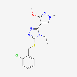 molecular formula C16H18ClN5OS B2657106 3-((2-氯苄基)硫代)-4-乙基-5-(3-甲氧基-1-甲基-1H-吡唑-4-基)-4H-1,2,4-三唑 CAS No. 1014095-34-1