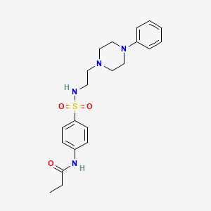 molecular formula C21H28N4O3S B2657113 N-(4-(N-(2-(4-苯基哌嗪-1-基)乙基)磺酰胺基)苯基)丙酰胺 CAS No. 1049433-91-1