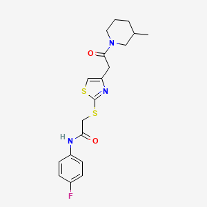 molecular formula C19H22FN3O2S2 B2657121 N-(4-fluorophenyl)-2-((4-(2-(3-methylpiperidin-1-yl)-2-oxoethyl)thiazol-2-yl)thio)acetamide CAS No. 941874-05-1