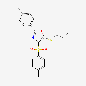 molecular formula C20H21NO3S2 B2657137 5-(Propylthio)-2-(p-tolyl)-4-tosyloxazole CAS No. 850926-55-5
