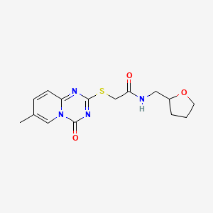 2-((7-methyl-4-oxo-4H-pyrido[1,2-a][1,3,5]triazin-2-yl)thio)-N-((tetrahydrofuran-2-yl)methyl)acetamide