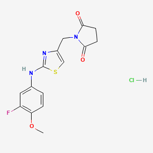 molecular formula C15H15ClFN3O3S B2657171 1-((2-((3-Fluoro-4-methoxyphenyl)amino)thiazol-4-yl)methyl)pyrrolidine-2,5-dione hydrochloride CAS No. 2034619-97-9