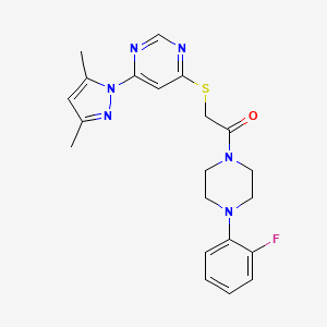 molecular formula C21H23FN6OS B2657177 2-((6-(3,5-dimethyl-1H-pyrazol-1-yl)pyrimidin-4-yl)thio)-1-(4-(2-fluorophenyl)piperazin-1-yl)ethanone CAS No. 1251621-25-6