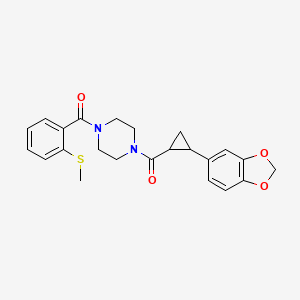 molecular formula C23H24N2O4S B2657181 (4-(2-(Benzo[d][1,3]dioxol-5-yl)cyclopropanecarbonyl)piperazin-1-yl)(2-(methylthio)phenyl)methanone CAS No. 1219914-34-7