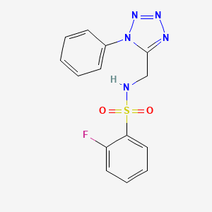 molecular formula C14H12FN5O2S B2657189 2-fluoro-N-((1-phenyl-1H-tetrazol-5-yl)methyl)benzenesulfonamide CAS No. 921083-51-4