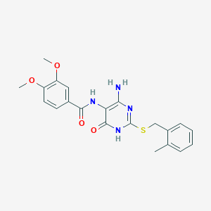 molecular formula C21H22N4O4S B2657190 N-(4-amino-2-((2-methylbenzyl)thio)-6-oxo-1,6-dihydropyrimidin-5-yl)-3,4-dimethoxybenzamide CAS No. 868228-19-7