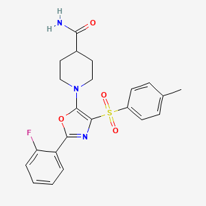 molecular formula C22H22FN3O4S B2657195 1-(2-(2-Fluorophenyl)-4-tosyloxazol-5-yl)piperidine-4-carboxamide CAS No. 862798-45-6