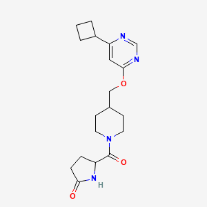 molecular formula C19H26N4O3 B2657196 5-[4-[(6-Cyclobutylpyrimidin-4-yl)oxymethyl]piperidine-1-carbonyl]pyrrolidin-2-one CAS No. 2379947-65-4