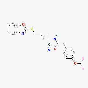 molecular formula C22H21F2N3O3S B2657201 N-[4-(1,3-benzoxazol-2-ylsulfanyl)-1-cyano-1-methylbutyl]-2-[4-(difluoromethoxy)phenyl]acetamide CAS No. 1445122-61-1