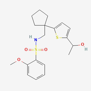 molecular formula C19H25NO4S2 B2657210 N-((1-(5-(1-hydroxyethyl)thiophen-2-yl)cyclopentyl)methyl)-2-methoxybenzenesulfonamide CAS No. 2034569-52-1