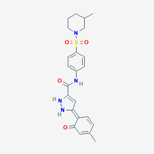 (5Z)-5-(4-methyl-6-oxocyclohexa-2,4-dien-1-ylidene)-N-[4-(3-methylpiperidin-1-yl)sulfonylphenyl]-1,2-dihydropyrazole-3-carboxamide