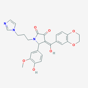 molecular formula C26H25N3O7 B265724 4-(2,3-dihydro-1,4-benzodioxin-6-ylcarbonyl)-3-hydroxy-5-(4-hydroxy-3-methoxyphenyl)-1-[3-(1H-imidazol-1-yl)propyl]-1,5-dihydro-2H-pyrrol-2-one 