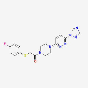 molecular formula C18H18FN7OS B2657243 1-(4-(6-(1H-1,2,4-triazol-1-yl)pyridazin-3-yl)piperazin-1-yl)-2-((4-fluorophenyl)thio)ethanone CAS No. 2034242-91-4