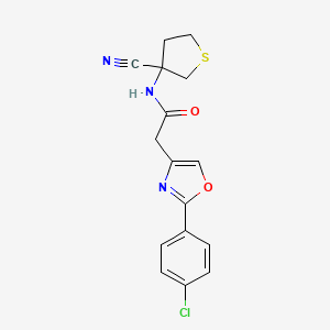 molecular formula C16H14ClN3O2S B2657258 2-[2-(4-chlorophenyl)-1,3-oxazol-4-yl]-N-(3-cyanothiolan-3-yl)acetamide CAS No. 1333726-04-7