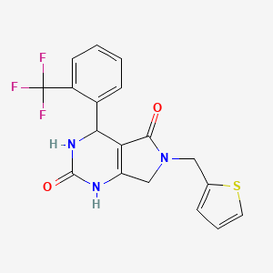 molecular formula C18H14F3N3O2S B2657266 6-(thiophen-2-ylmethyl)-4-(2-(trifluoromethyl)phenyl)-3,4,6,7-tetrahydro-1H-pyrrolo[3,4-d]pyrimidine-2,5-dione CAS No. 1171360-43-2