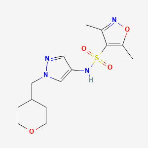 molecular formula C14H20N4O4S B2657275 3,5-二甲基-N-(1-((四氢-2H-吡喃-4-基)甲基)-1H-吡唑-4-基)异恶唑-4-磺酰胺 CAS No. 1704529-85-0