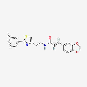 molecular formula C22H20N2O3S B2657277 (E)-3-(苯并[d][1,3]二氧杂环-5-基)-N-(2-(2-(间甲苯基)噻唑-4-基)乙基)丙烯酰胺 CAS No. 896615-81-9