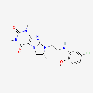 molecular formula C19H21ClN6O3 B2657285 8-(2-((5-chloro-2-methoxyphenyl)amino)ethyl)-1,3,7-trimethyl-1H-imidazo[2,1-f]purine-2,4(3H,8H)-dione CAS No. 923129-21-9