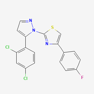 molecular formula C18H10Cl2FN3S B2657294 2-[5-(2,4-dichlorophenyl)-1H-pyrazol-1-yl]-4-(4-fluorophenyl)-1,3-thiazole CAS No. 956206-48-7