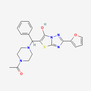 molecular formula C21H21N5O3S B2657311 1-(4-((2-(Furan-2-yl)-6-hydroxythiazolo[3,2-b][1,2,4]triazol-5-yl)(phenyl)methyl)piperazin-1-yl)ethanone CAS No. 887219-82-1