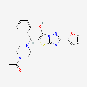 molecular formula C21H21N5O3S B2657311 1-(4-((2-(呋喃-2-基)-6-羟基噻唑并[3,2-b][1,2,4]三唑-5-基)(苯基)甲基)哌嗪-1-基)乙酮 CAS No. 887219-82-1