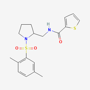 molecular formula C18H22N2O3S2 B2657337 N-((1-((2,5-二甲基苯基)磺酰基)吡咯烷-2-基)甲基)噻吩-2-甲酰胺 CAS No. 896288-14-5
