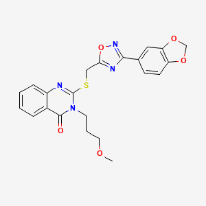 molecular formula C22H20N4O5S B2657339 2-(((3-(benzo[d][1,3]dioxol-5-yl)-1,2,4-oxadiazol-5-yl)methyl)thio)-3-(3-methoxypropyl)quinazolin-4(3H)-one CAS No. 2034461-89-5