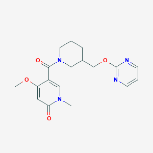 molecular formula C18H22N4O4 B2657340 4-Methoxy-1-methyl-5-[3-(pyrimidin-2-yloxymethyl)piperidine-1-carbonyl]pyridin-2-one CAS No. 2379986-23-7