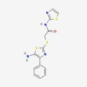 molecular formula C14H12N4OS3 B2657343 2-((5-amino-4-phenylthiazol-2-yl)thio)-N-(thiazol-2-yl)acetamide CAS No. 1021065-97-3
