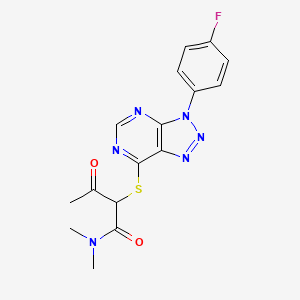 molecular formula C16H15FN6O2S B2657346 2-[3-(4-fluorophenyl)triazolo[4,5-d]pyrimidin-7-yl]sulfanyl-N,N-dimethyl-3-oxobutanamide CAS No. 863460-63-3