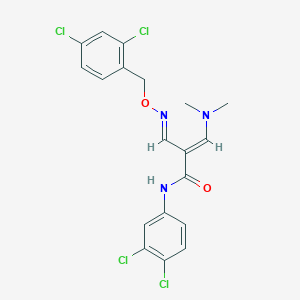 molecular formula C19H17Cl4N3O2 B2657348 2-({[(2,4-dichlorobenzyl)oxy]imino}methyl)-N-(3,4-dichlorophenyl)-3-(dimethylamino)acrylamide CAS No. 477851-75-5