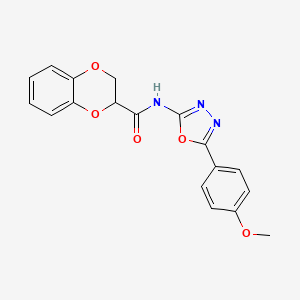 molecular formula C18H15N3O5 B2657366 N-[5-(4-甲氧基苯基)-1,3,4-恶二唑-2-基]-2,3-二氢-1,4-苯并二噁英-3-甲酰胺 CAS No. 865286-78-8