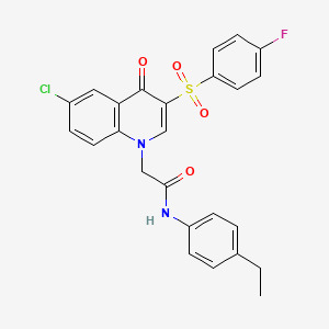 molecular formula C25H20ClFN2O4S B2657387 2-[6-chloro-3-(4-fluorophenyl)sulfonyl-4-oxoquinolin-1-yl]-N-(4-ethylphenyl)acetamide CAS No. 866729-25-1