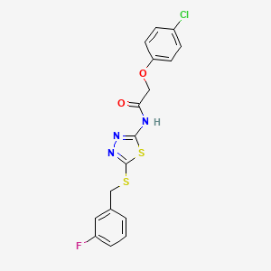 molecular formula C17H13ClFN3O2S2 B2657406 2-(4-chlorophenoxy)-N-(5-((3-fluorobenzyl)thio)-1,3,4-thiadiazol-2-yl)acetamide CAS No. 392303-25-2