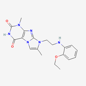 molecular formula C19H22N6O3 B2657423 8-(2-((2-ethoxyphenyl)amino)ethyl)-1,7-dimethyl-1H-imidazo[2,1-f]purine-2,4(3H,8H)-dione CAS No. 923128-63-6