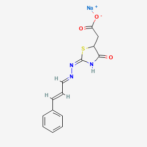 molecular formula C14H12N3NaO3S B2657436 sodium 2-((E)-4-oxo-2-((E)-((E)-3-phenylallylidene)hydrazono)thiazolidin-5-yl)acetate CAS No. 1025297-84-0