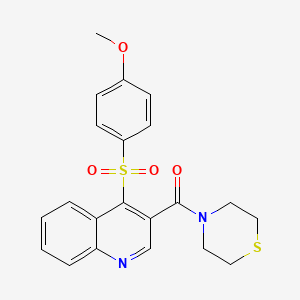 molecular formula C21H20N2O4S2 B2657437 (4-((4-Methoxyphenyl)sulfonyl)quinolin-3-yl)(thiomorpholino)methanone CAS No. 1110975-86-4